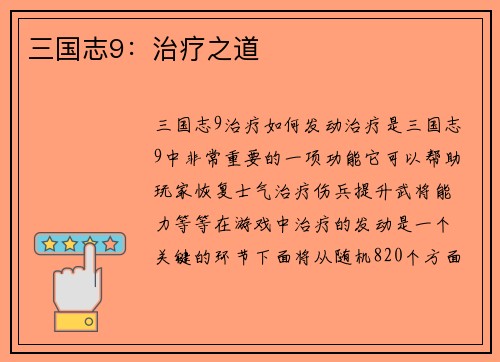三国志9：治疗之道